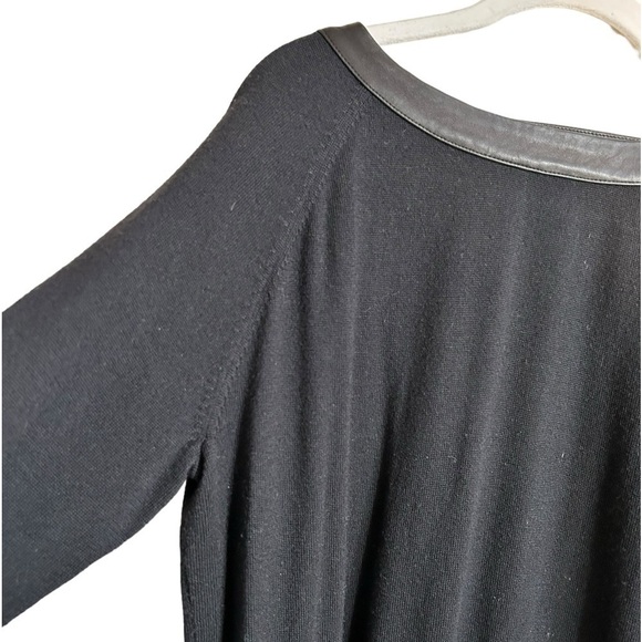 Skaist Taylor Black Wool Sweater Dress Plunge Back Leather Trim Size Large - Picture 5 of 12